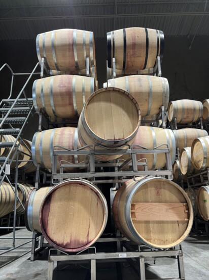 Wine barrels at The Walls Vineyard.