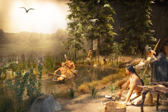 A diorama inside An arial view of the Mashantucket Pequot Museum & Research Center