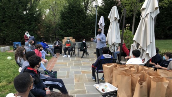 Imam Refai Arefin leads an ICCP Youth Circle program outdoors, in one of the first gatherings post-COVID.