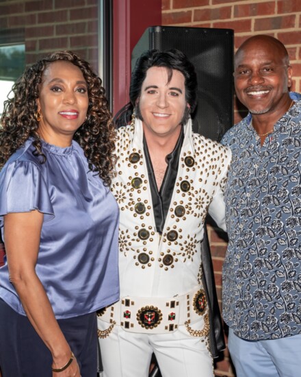 Towana and Lynn Bowles pose with award-winning Elvis tribute artist Brook Wright during the Hendersonville Lifestyle eighth anniversary celebration.