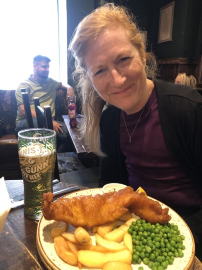 A stop for a traditional fish and chips lunch—with peas! Along the Royal Mile, Edinburgh, Scotland