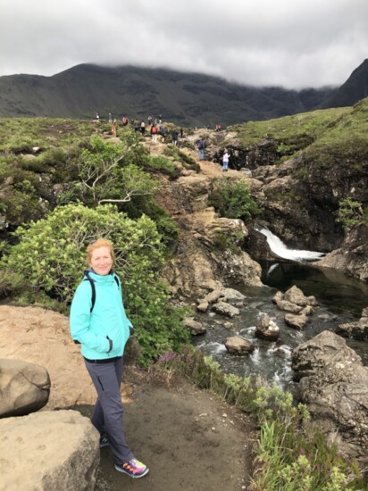 Hiking up to the Fairy Pools at the foot of the Black Cuillins on the River Brittle, Isle of Skye, Scotland