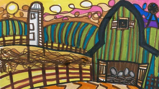 Fiest Elementary School first grade student Makenzie Brown’s artwork “Farm on the Hill,” earned Best of Show in the Elementary School division