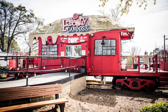 The iconic red caboose sits in downtown Chamblee.