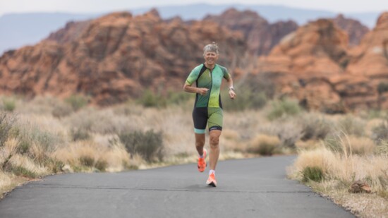 Diane on an afternoon run in the rain in Snow Canyon State Park