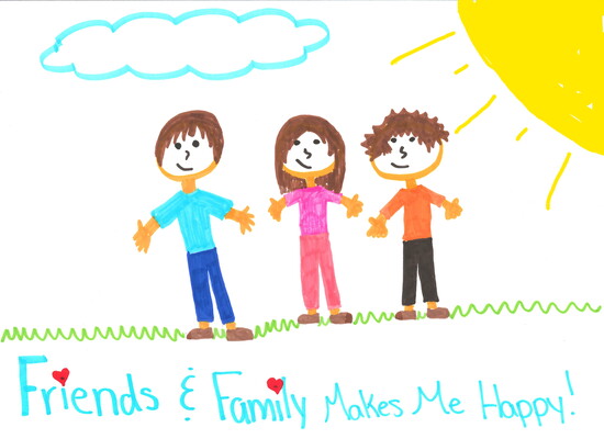 Child's drawings of "What makes you happy." Courtesy of Kids4Kids Gallery via CASA.