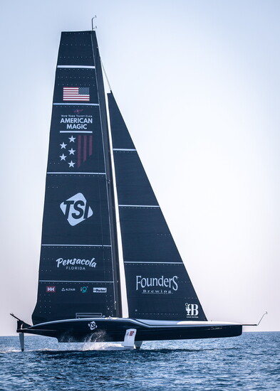 American Magic training in their AC75, Patriot, ahead of the 37th America's Cup in Barcelona, Spain.