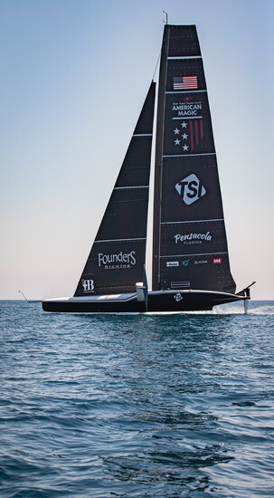 American Magic training in their AC75, Patriot, ahead of the 37th America's Cup in Barcelona, Spain.