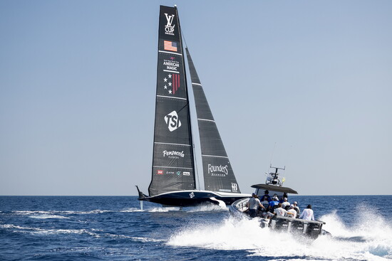 American Magic training in their AC75, Patriot, ahead of the 37th America's Cup in Barcelona, Spain.