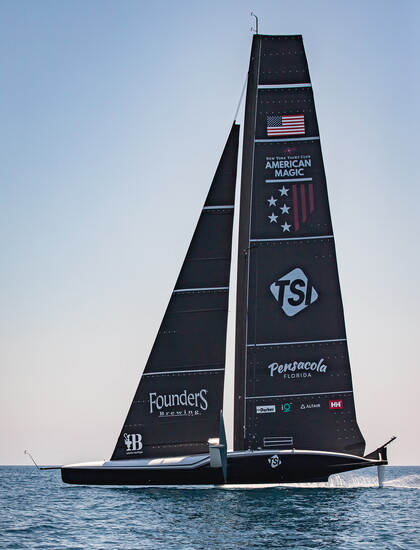 American Magic training in their AC75, Patriot, ahead of the 37th America's Cup in Barcelona, Spain.