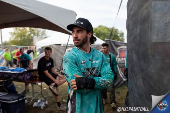 Demetri at a paintball tournament.