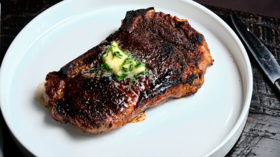 Espresso-rubbed bone-in Kansas City strip