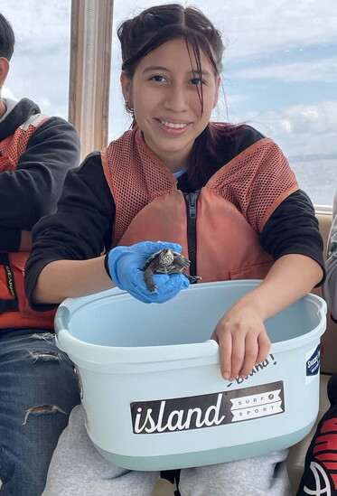 Caroline County Public Schools student participates in a terrapin research boat trip.