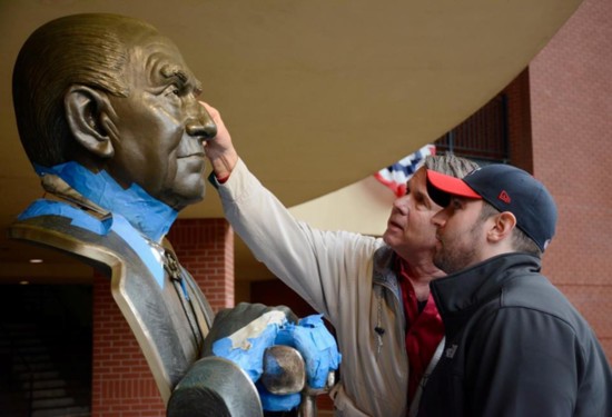 Don with Blake Valentine at bust of August A. Busch Jr. at the Stadium