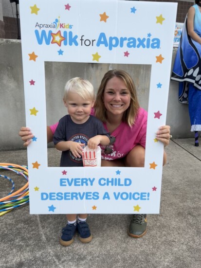 Maverick and his mom, Alyssa, at last year's Connecticut Walk for Apraxia 