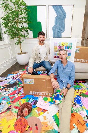 Artkive founders Jedd Gold and Jeff Lipp surrounded by children’s art  Photography by Trish Alison