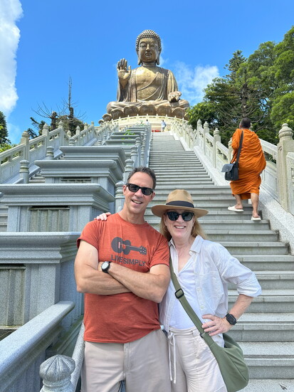 The bronze Big Buddha (Tian Tan Buddha) on Lantau Island, Hong Kong, is the largest outdoor sitting Buddha statue and sits near the Po Lin Monastery at the top 