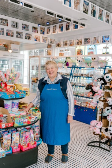 Chris in her store, Saugatuck Sweets.