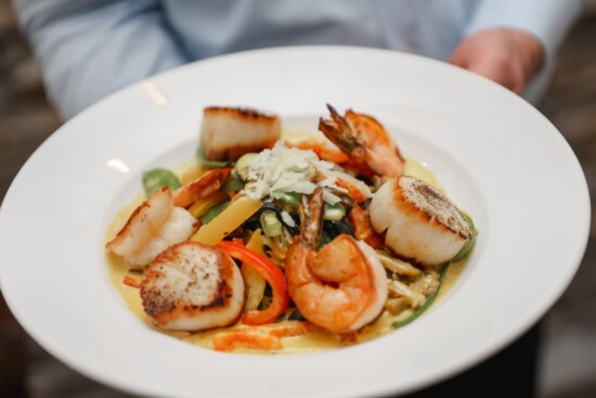 Shrimp & Scallops Over Squid Ink Pasta