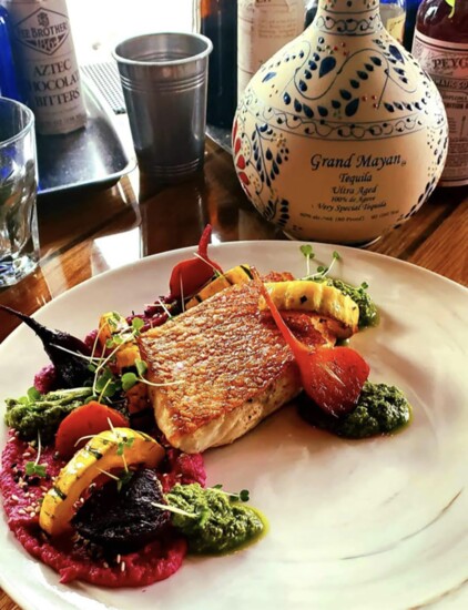 Sautéed Salmon With Beet Purée and Spring Vegetables