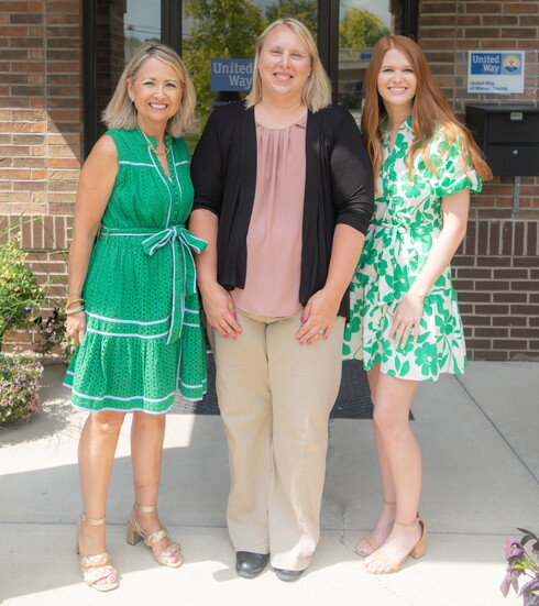United Way of Warren County staff members Jane Conn, Tricia Huxsoll, and Kali Tissandier at the ribbon cutting ceremony.