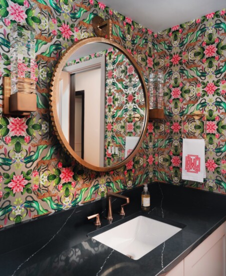 This attractive and "wild" leopard wallpaper is the perfect amount of fun found in the Powder Room. Photo:by- Andy Schwartz