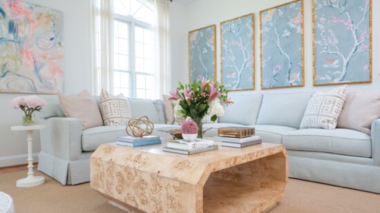 Color and pattern can also be found in upholstered pieces as this young Maryland family chose for their family room. Photo by Whitney Wasson 