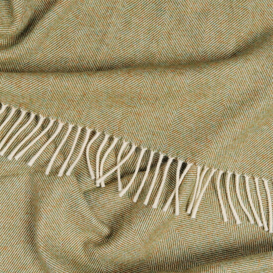 Kendal Herringbone Olive Soft Merino Wool Blanket from The Fine Cotton Company 