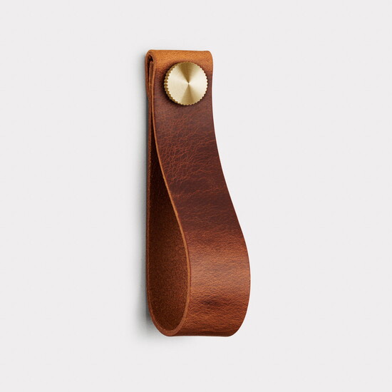 Large Brown Leather Cabinet Drop Pull with Brass Stud from Pushka Home 