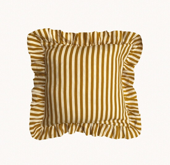 Ochre Candy Stripe Ruffle Cushion from Idyll Home 