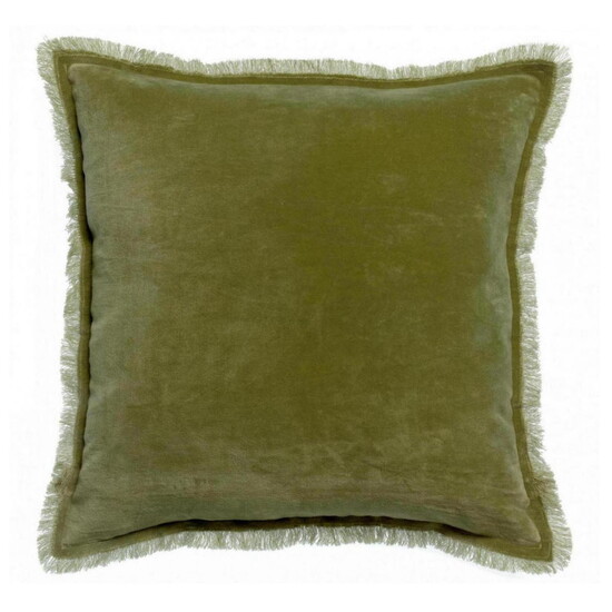 Olive Green Velvet Cushion with Fringe from Idyll Home