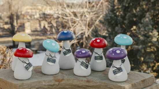 Customers can choose from 5 colors of mushrooms (red, teal, navy, purple or yellow)