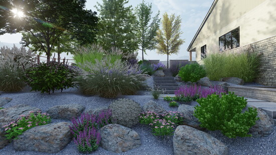Outdoor Lifestyles 3D rendering of xeriscaping