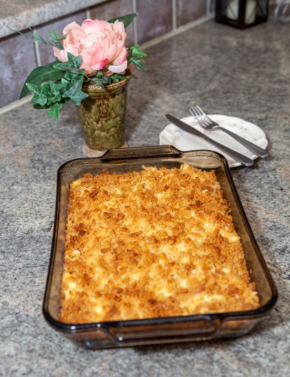 Homemade chicken casserole with cookbook