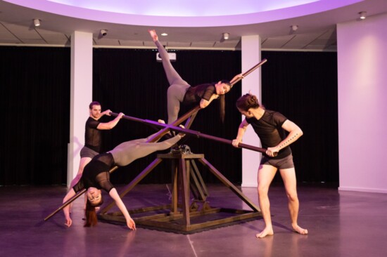 Escape Velocity dancers Rachel Culver, Kalli Loudan, Tyler Orcutt, and Jacob Regan in an exciting new production at the Glade Center. 