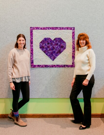 Shelby and Karen with Purple Heart Wall Hanging 