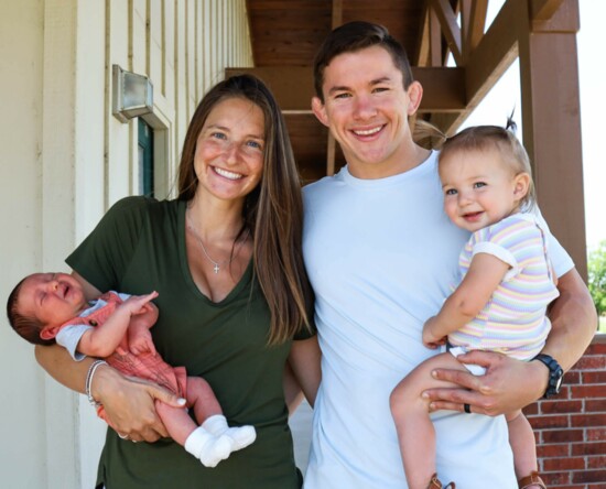Derek Geiges with his wife, Reagan, and two children, 17-month-old Gracie and 1-month-old Beau