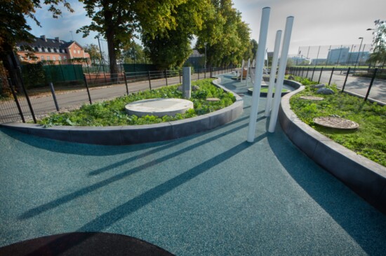 Rob Huffman’s company Curbs Gone Wild will create structures like this city playground in Copenhagen, Denmark which doubles as a water-retention pond. 