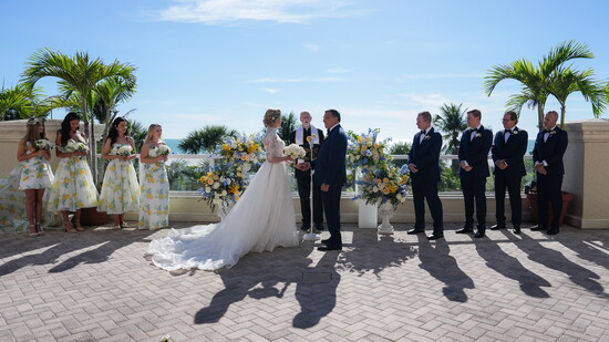 Their children and friends stood by their sides in their bridal party.