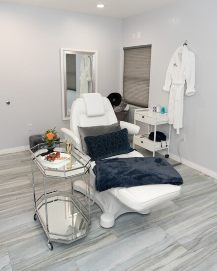 A treatment room at the Contour Day Spa., refreshments provided for comfort.