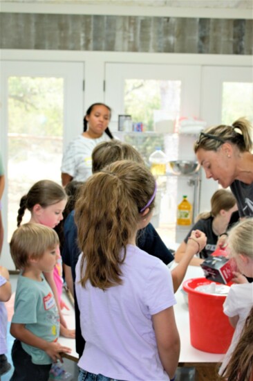 Chef Julie preparing the homemade ice cream mixer