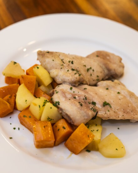 Roasted Chicken Thighs with Apples & Sweet Potatoes