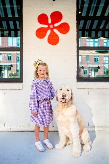 Opposite page (from left to right): Sloan is wearing a Mipounet Valentina Liberty skirt and Casilda Liberty blouse in pink. Vivian is dressed in a Caramel Cress