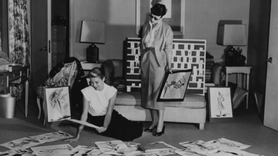 Grace Kelly and Edith Head during production of To Catch a Thief, 1955. Margaret Herrick Library, Academy of Motion Picture Arts and Sciences.