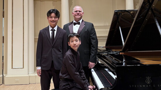 Standing (from left to right):Tyler Yen and Nicholas Mynyk. At piano: Everest Kim.