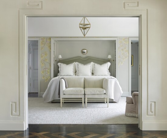 Courtney Hill Fertitta designed this master bedroom suite for a home in Houston’s River Oaks. Photo by Tria Giovan