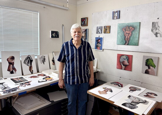 Keith Losh in his collaging studio.
