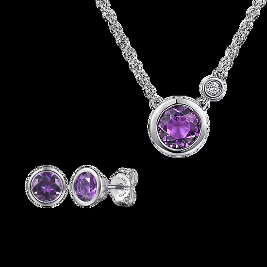 Amathyst earrings and necklace by Gabriel