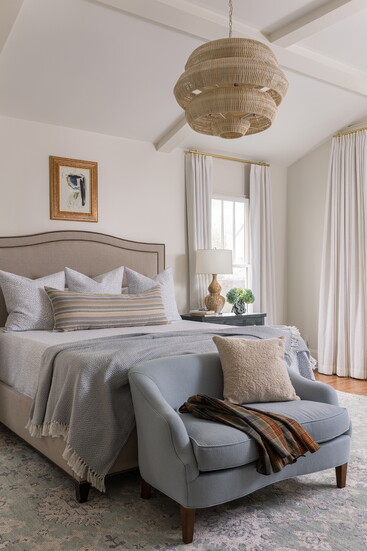 “I believe that blue is the most soothing hue, so we honored their desire for neutrals, layering in pale blues where we could and layering textures,” 