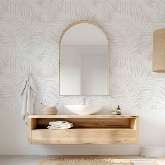 Design by Wimzy Walls - white palm leaves bathroom 